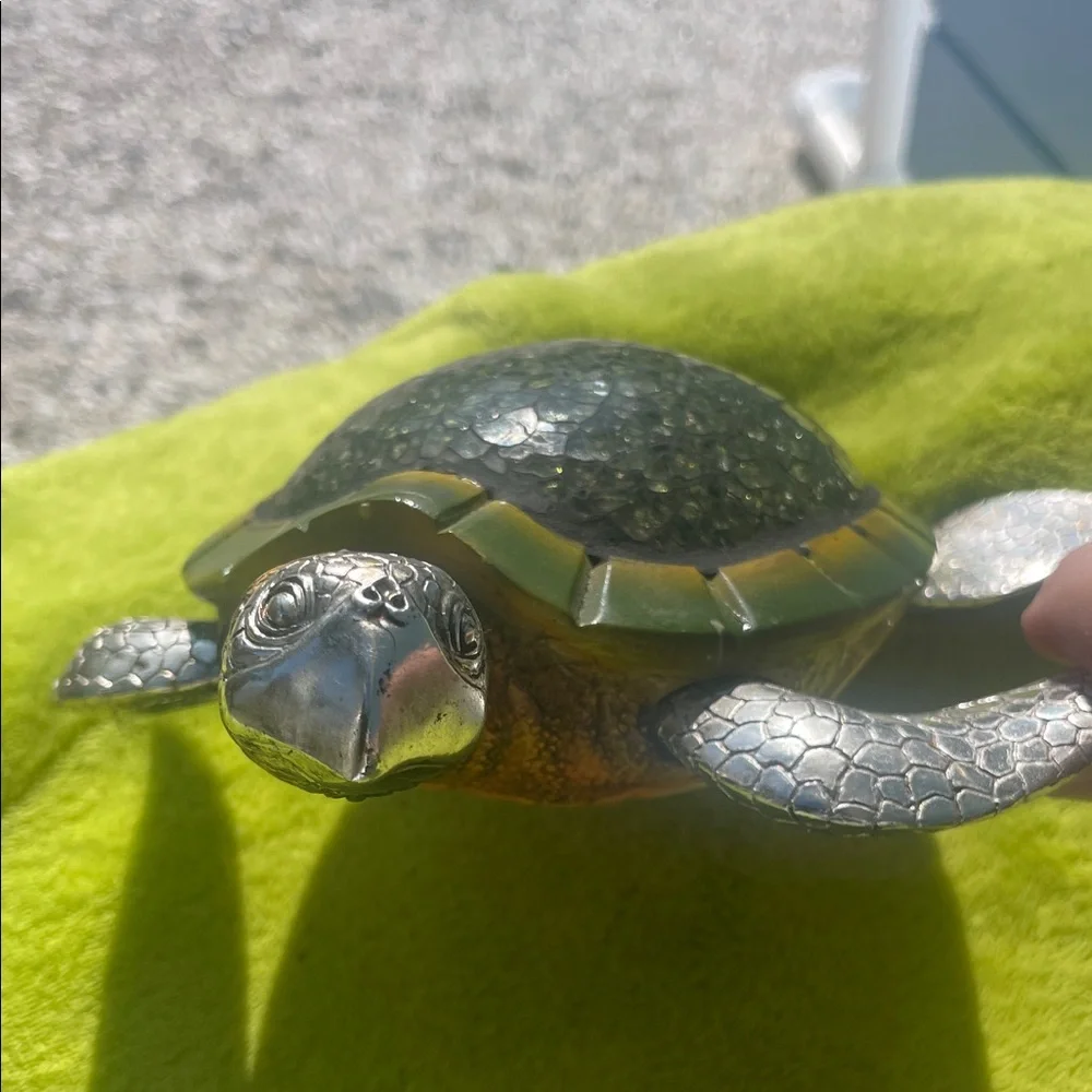 Silver and Green Turtle Figurine